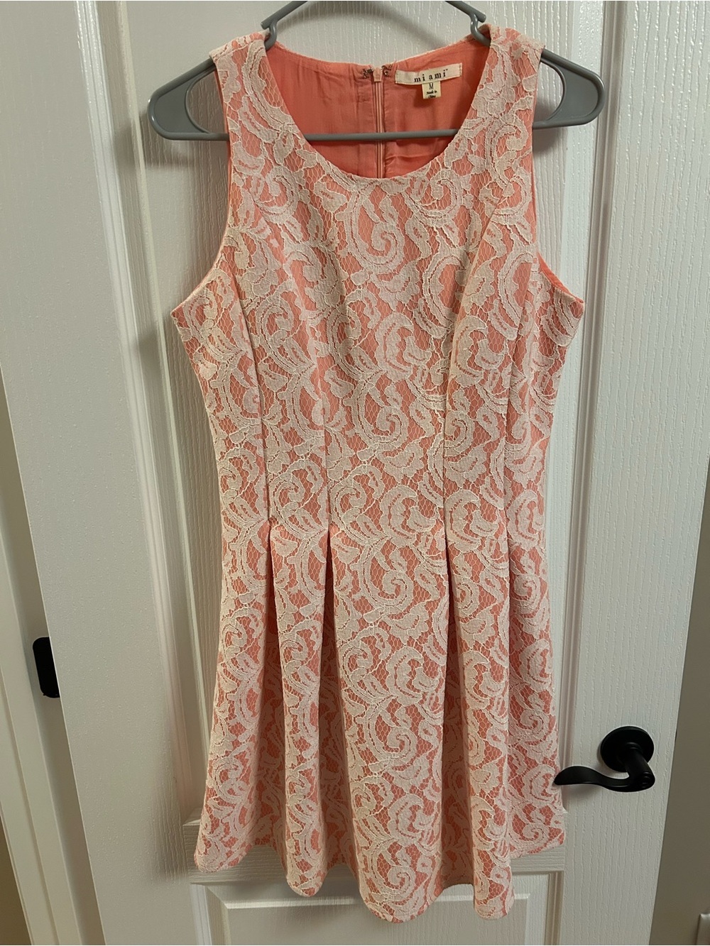 miami Peach-Coral Lace A-Line Mini Dress